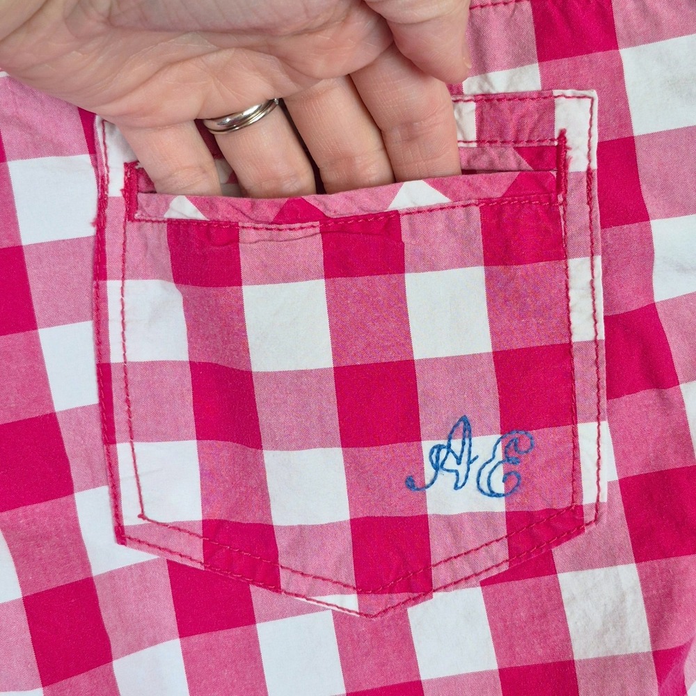 American Eagle Y2K Live Your Life pink white gingham plaid shorts women's 6 - Picture 4 of 9